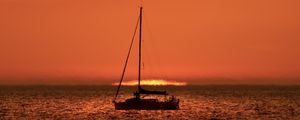 Preview wallpaper boat, mast, sea, sunset, dark