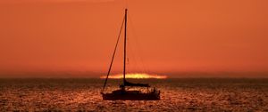 Preview wallpaper boat, mast, sea, sunset, dark