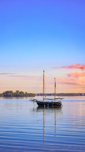 Preview wallpaper boat, masts, lake, trees