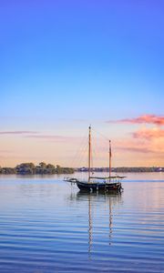 Preview wallpaper boat, masts, lake, trees