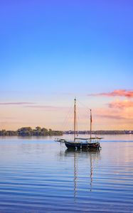 Preview wallpaper boat, masts, lake, trees