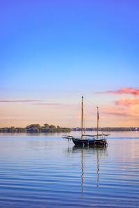 Preview wallpaper boat, masts, lake, trees
