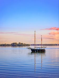 Preview wallpaper boat, masts, lake, trees