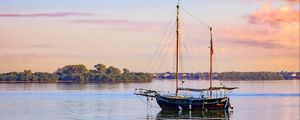 Preview wallpaper boat, masts, lake, trees