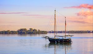 Preview wallpaper boat, masts, lake, trees