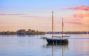 Preview wallpaper boat, masts, lake, trees