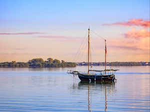 Preview wallpaper boat, masts, lake, trees