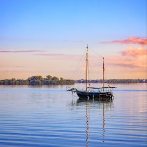 Preview wallpaper boat, masts, lake, trees