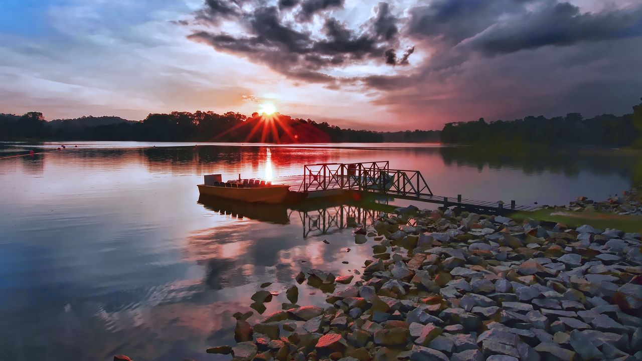 Wallpaper boat, mooring, stones, water