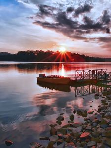 Preview wallpaper boat, mooring, stones, water