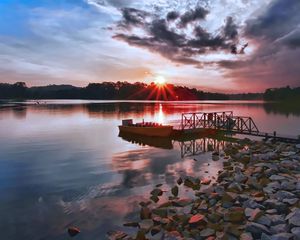 Preview wallpaper boat, mooring, stones, water