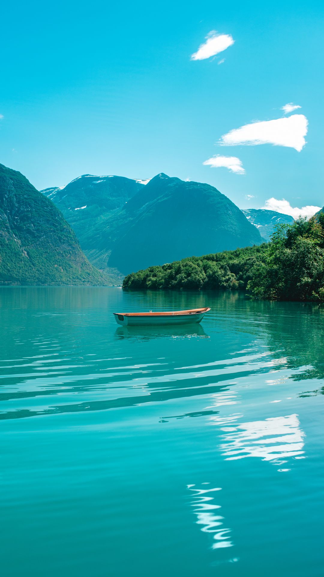 Download wallpaper 1080x1920 boat, mountains, lake, water, horizon ...