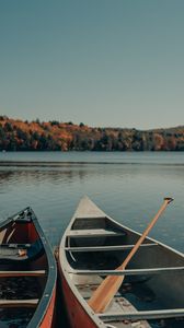 Preview wallpaper boat, oars, river, trees, sky