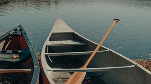 Preview wallpaper boat, oars, river, trees, sky