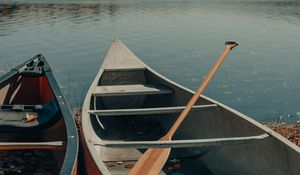 Preview wallpaper boat, oars, river, trees, sky