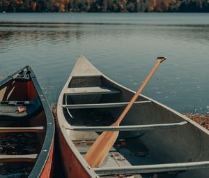 Preview wallpaper boat, oars, river, trees, sky