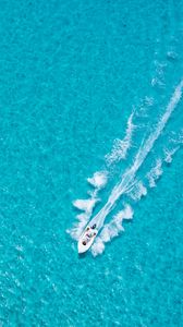 Preview wallpaper boat, ocean, aerial view, waves