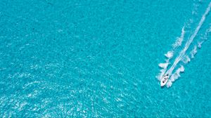 Preview wallpaper boat, ocean, aerial view, waves