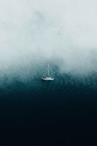 Preview wallpaper boat, ocean, fog, lonely