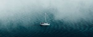 Preview wallpaper boat, ocean, fog, lonely