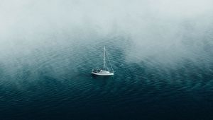 Preview wallpaper boat, ocean, fog, lonely