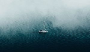 Preview wallpaper boat, ocean, fog, lonely