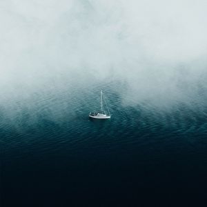 Preview wallpaper boat, ocean, fog, lonely