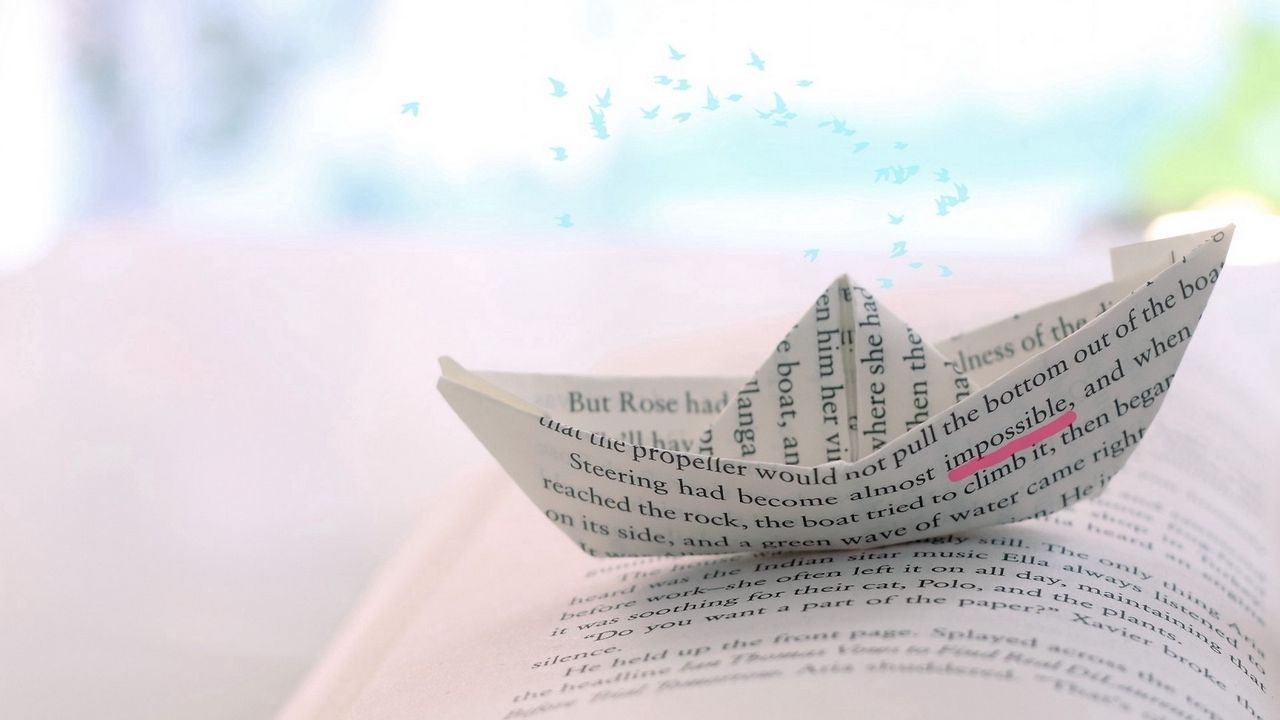 Wallpaper boat, origami, paper, book