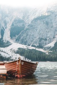 Preview wallpaper boat, pier, lake, mountain, shore
