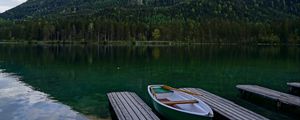 Preview wallpaper boat, pier, lake, trees, landscape