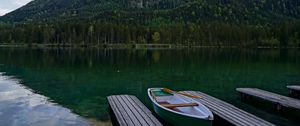 Preview wallpaper boat, pier, lake, trees, landscape