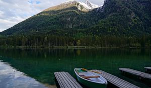 Preview wallpaper boat, pier, lake, trees, landscape