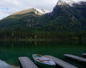 Preview wallpaper boat, pier, lake, trees, landscape