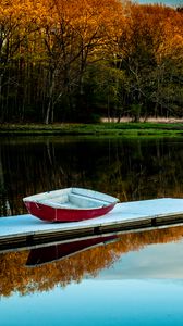 Preview wallpaper boat, pier, lake, trees