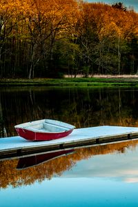 Preview wallpaper boat, pier, lake, trees