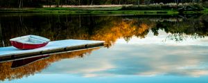 Preview wallpaper boat, pier, lake, trees