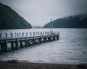 Preview wallpaper boat, pier, lake, ship, mountains