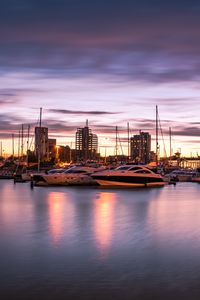 Preview wallpaper boat, pier, port, sunset, sea