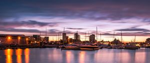 Preview wallpaper boat, pier, port, sunset, sea