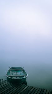 Preview wallpaper boat, pier, river, fog