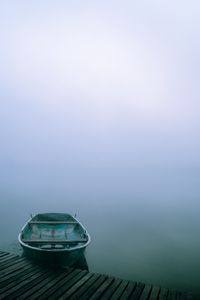 Preview wallpaper boat, pier, river, fog