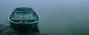 Preview wallpaper boat, pier, river, fog