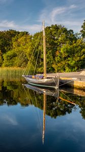 Preview wallpaper boat, pier, river, reflection