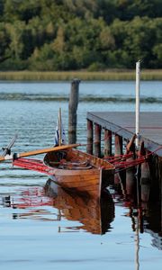 Preview wallpaper boat, pier, river, trees