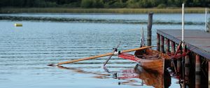 Preview wallpaper boat, pier, river, trees