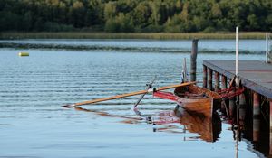 Preview wallpaper boat, pier, river, trees