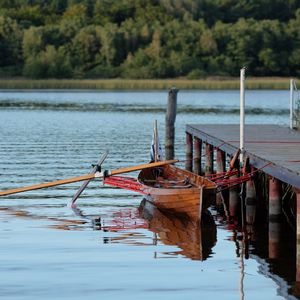 Preview wallpaper boat, pier, river, trees