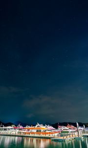 Preview wallpaper boat, port, pier, night, reflection