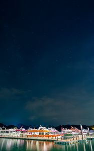 Preview wallpaper boat, port, pier, night, reflection