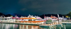 Preview wallpaper boat, port, pier, night, reflection